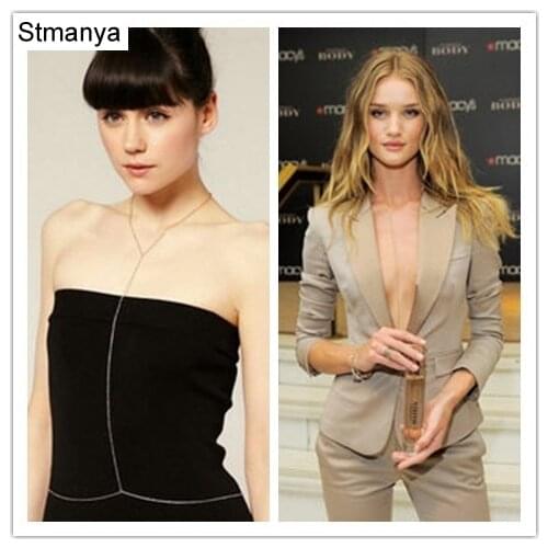 NEW Sexy Simple Long Necklace body jewelry Crossover Beach Bikini Imitation pearls Chain Necklace For Women party Gift 1001