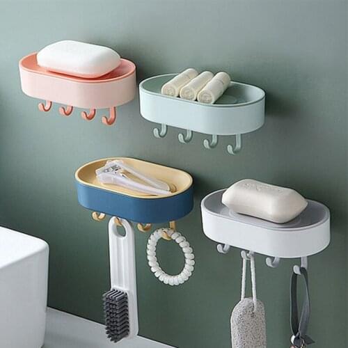 2pcs New Bathroom Dish Plate Case Soap Storage Rack Box No Drilling Wall Mounted Double Layer Soap Holder Self Adhesive
