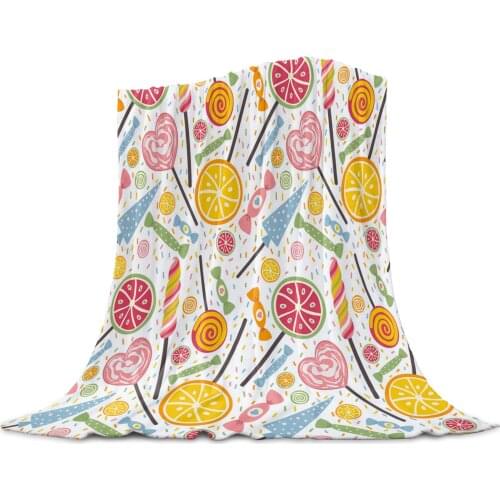 Living Room Sofa Blanket Fruit Lollipop Candy Colorful Children Soft Throw Blanket Travel Airplane Hotel Portable Thin Blanket