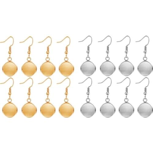 10pcs Stainless Steel Earring Base Ear Wire Hooks Fit 10/12/14mm Cabochon Settings Blanks DIY Jewelry Earring Findings