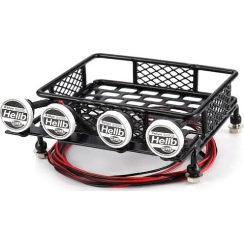 RC CAR Roof Rack Luggage Carrier General Type with 4 Round LED Light Bars Truck Crawler for CC01 CR01 SCX10 RC4WD