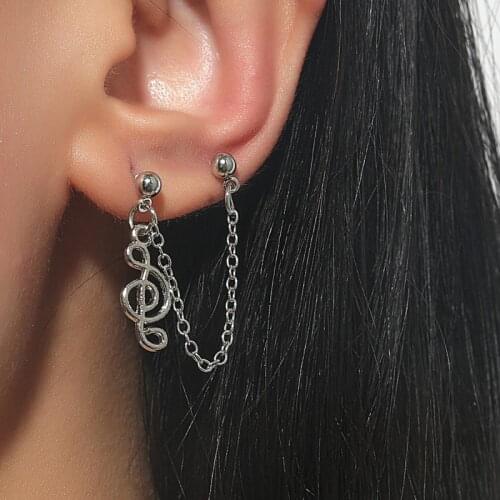 2021 New Fashion Trend Long Chain Ear Clip Retro Creative Geometric Metal Note Earrings Ladies Earrings