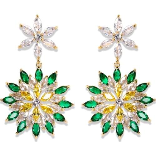 Bling Cubic Zirconia Wedding Flower Earrings Silver Pin Korea Fashion Brand Designer Earring CZ Stone Luxury Pendant Earrings