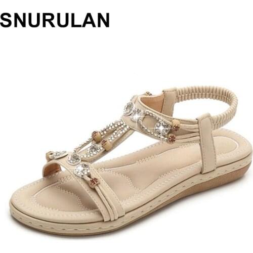 SNURULAN New 2019; womens shoes; cute summer flat shoes with colored beads; beautiful casual womens comfortable sandals