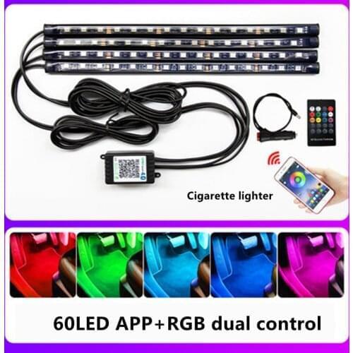 LED Car Foot Light Ambient Lamp With USB Wireless Remote Music Control Multiple Modes Automotive Interior Decorative Lights