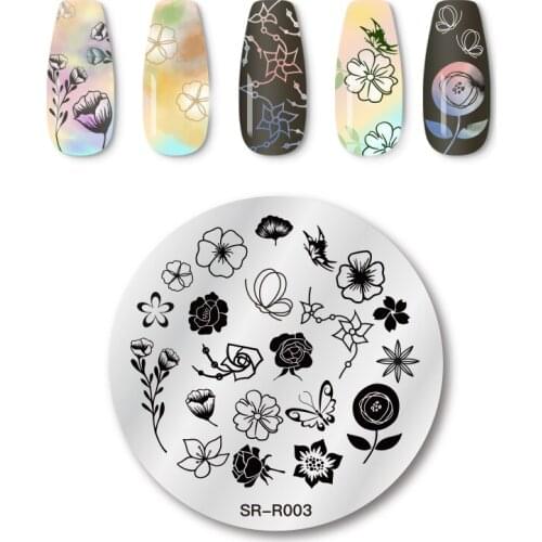 T-TIAO CLUB Nail Stamping Plates Rose Flowers Patterns Round Plates Image Butterfly Stamp Templates Nail Art Stencil Plate