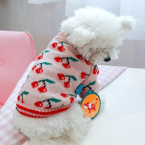 Warm Pet Dog Clothes Cherry Print Pet Dog Sweaters For Small Dogs Chihuahua Pug Knitting Pet Ropa Perro Outfit Dog Clothing