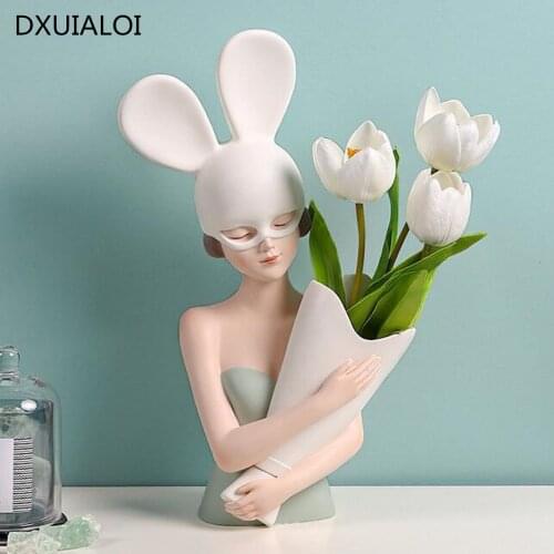 Nordic style character resin little girl vase home decoration bedroom living room desktop sculpture decoration ornaments