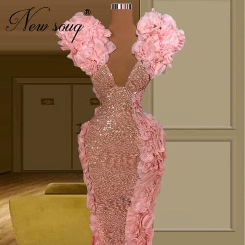 Middle East Pink Design Evening Dresses Sparkly Dubai Formal Dress For Wedding Party Celebrity Prom Dresses Robe De Soiree 2021