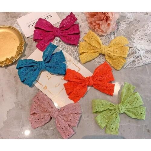 Boutique 24pcs Fashion Cute Cotton Lace Bow Hairpins Solid Floral Bowknot Hair Clips Princess Headwear Girls Hair Accessories