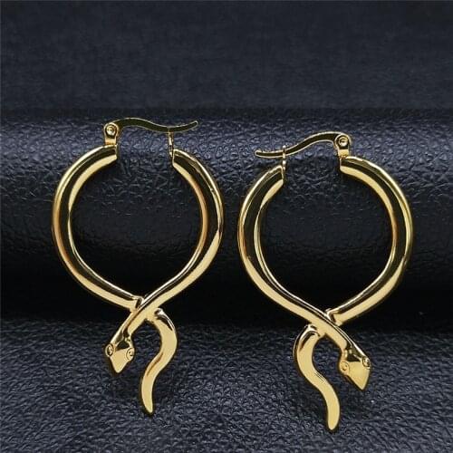 2021 Fashion Stainless Steel Big Long Snak Circle Earrings for Women Gold Color Round Earrings Jewelry pendientes aro EXS01