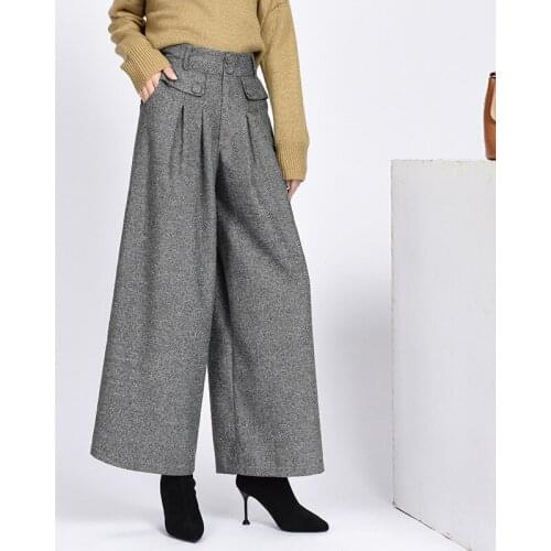 3 Color Winter Women Pants Warmth Wool High Waist Pleated Loose Wide Leg Pants Ladies New Fashion Casual Solid Trousers M-4XL