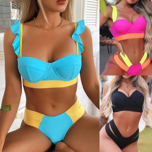 New Sexy Patchwork Bikini Women Push Up Swimsuit 2021 Female Summer Swimwear Bandage Bathing Suit Beach Biquini Swimming Thong