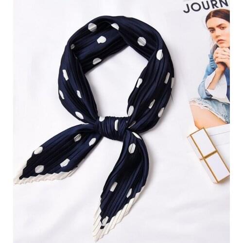 Yishine Wrinkle Neck Scarf Womens Dots Prints Fashion Crepe Kerchief Scarves New Headband Crumple Handlebag Wraps Scarf 55x55cm