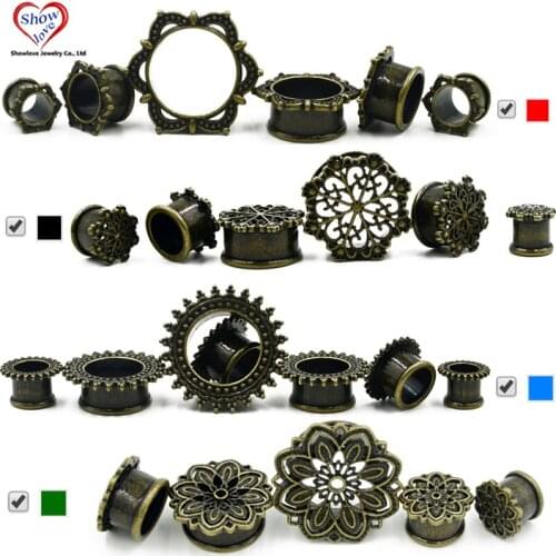 1 Pair Brass New Fashion Ear Plugs Tunnels Ear Lobe Piercings Ear Flesh Tunnels Gauges Expander Earrings Piercing Body Jewelry