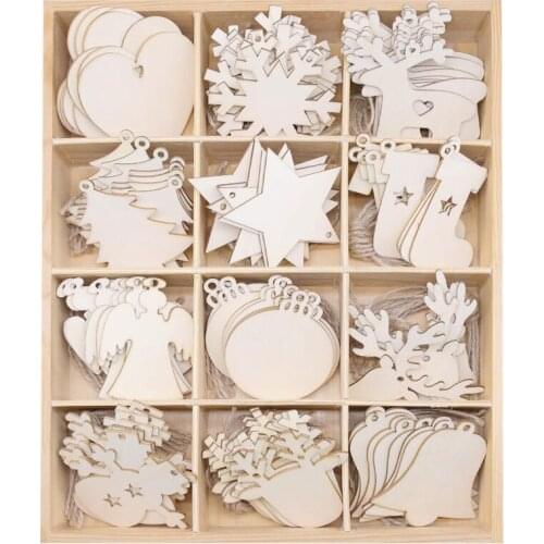 10pcs/lot Christmas Blank Wooden Slice Snowflake Angel Elk Bells Shape Wooden Ornament for Christmas Tree DIY Hanging Decoration
