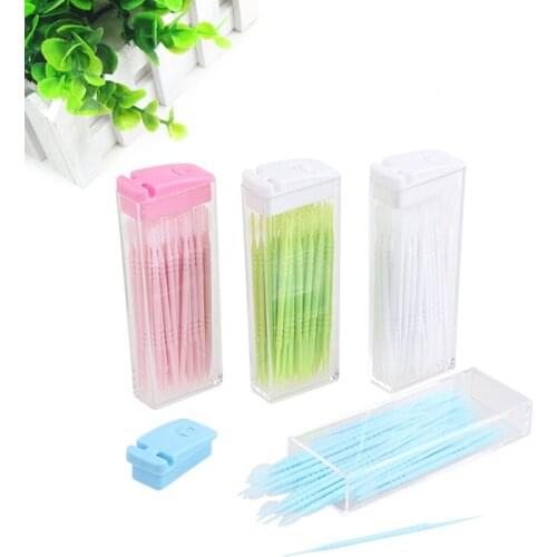 200PCS/Lot Portable Disposable Plastic Toothpicks Teeth Cleaning Dental Floss Travel Double-headed Floss Sticks Color Random