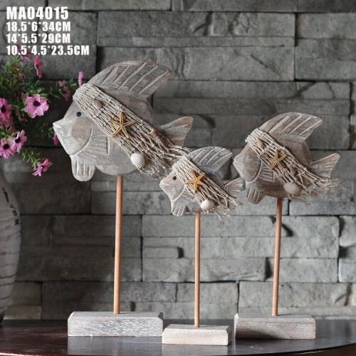 3pcs/set Mediterranean Style Wood Craft Series Tropical Fish Antique Creative Home Decoration Accessories Fish Marine Decor