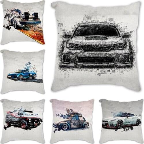 45cm*45cm throw cushion cover linen/cotton sofa pillow cover decorative case Watercolor car cushion cover home decor Pillows