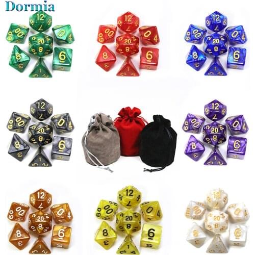 8 Sets Acrylic Marble Effect Dice Set 56 Pc with Drawstring Velvet Bag, for DnD RPG Board Games As Gift