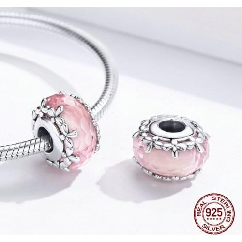 Auffik fit 3MM original bracelet charm glass round floret beads for women fashion 925 sterling silver jewelry making