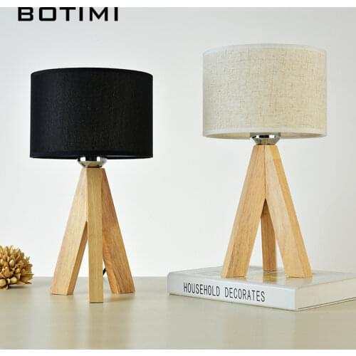 BOTIMI Wooden Table Lamp With Fabric Lampshade Wood Bedside Desk lights Modern Book Lamps E27 110V 220V Reading Lighting Fixture