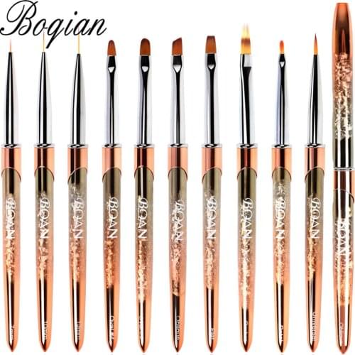 BQAN 2021 New 10pcs Rose Gold Handle Nail Brush UV Gel Liner Painting Pen Acrylic Drawing Brush for Nails Nail Art Tool Nail Pen