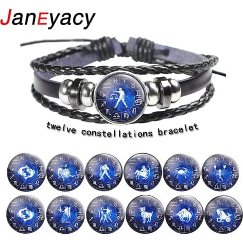 Hot Fashion Multi-layer 12 Constellation Bracelet Women Zodiac Beads Bracelet Men Casual Personality Leather Bracelet Pulseira