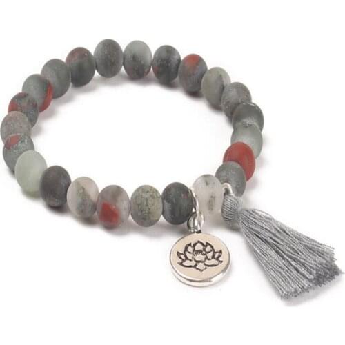 8MM Frosted Chicken Blood Stone Buddhist Bead Bracelet Unisex Lucky Energy Healing Pray Bless Cuff Chakas Yoga Reiki