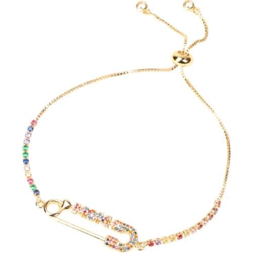 EYIKA Bohemian Rainbow Color Zircon Letter MOM Paper Clip Bracelet Adjustable Tennis Chain Pulsera Mothers Day Gift Jewelry