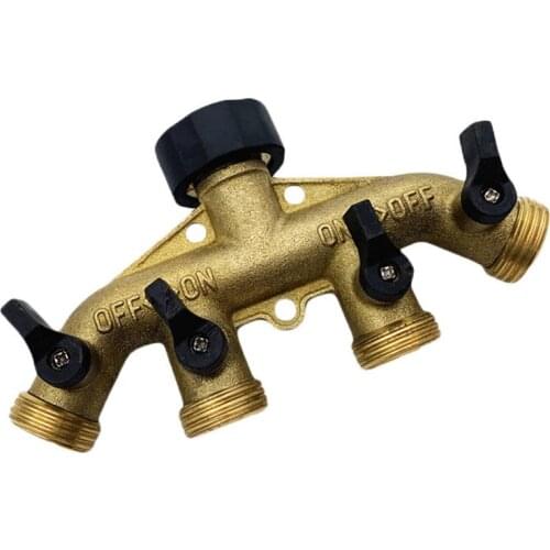 4 Way Garden Hose Splitter Heavy Duty Solid Brass with 4 Valves Garden Hose Spigot Adapter SCVD889