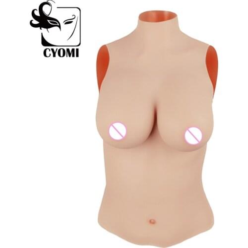 CYOMI C/D/E/G CUP Half Bodysuit High Collar Neck Breast Forms Silicone for Crossdresser Fake Boobs Chest Breast Forms for Men 2G