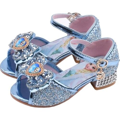 Disney Frozen Girls Sandals Rhinestone Children High Heels Elsa Princess Sandals Frozen Party Dress Shoes Size 25-35