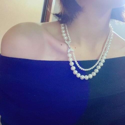 ECHSUN pure natural freshwater pearl jewelry set double necklace earrings collares mujer oorbellen handmade wholesale on sale