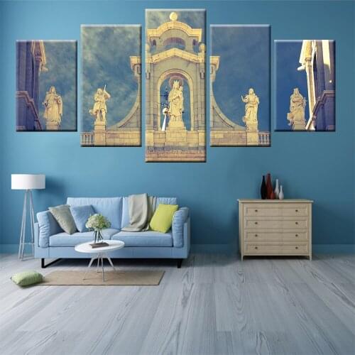 HD Print Wall Art 5 Panels Cathedral Building Canvas Painting Poster Modern Living Room Study Home Furnishing Mural