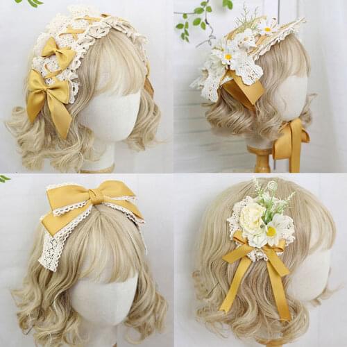 Ginger Yellow Lolita Headpiece Sweet Bonnet and Headband