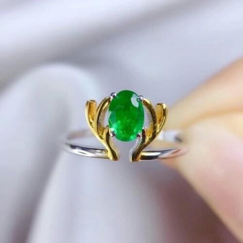 Fashion personality tulips Natural green emerald gem Ring S925 Silver Natural Gemstone Ring Womens girl office Jewelry