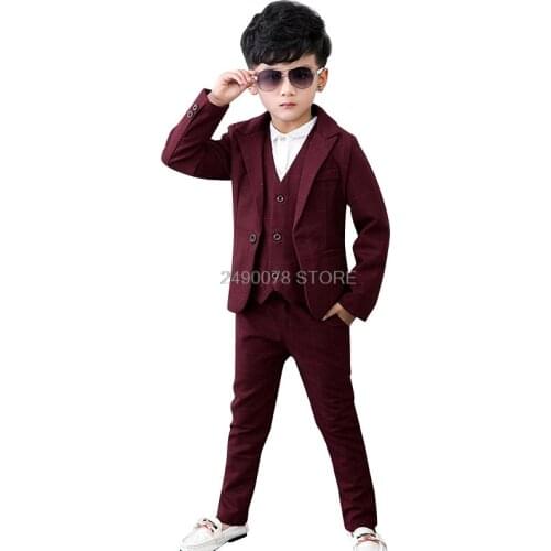 Flower Boys Wedding Suit Children Formal Blazer Vest pants Tie 4Pcs Clothing Set Kids Performance Tuxedo Dress Party Costume