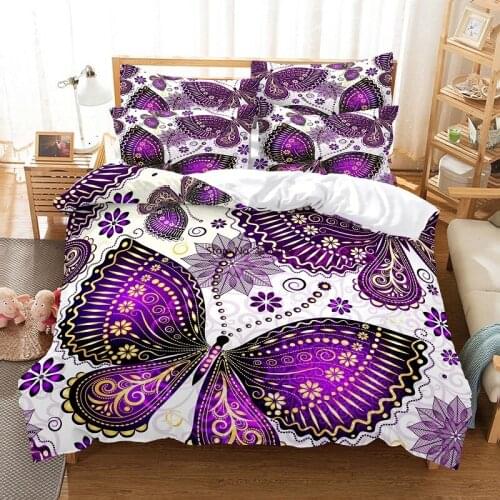 Beautiful Purple Butterfly Bedding Duvet Cover Set 3d Bedding Digital Printing Bed Linen Queen Size Bedding Set Fashion Design