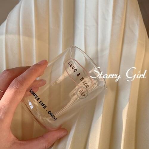 Creative Glass Mug Coffee Cup Crystal Letter Printing Breakfast Milk Transparent Heat Cup Caneca Tazas Home Drinkware E5BL