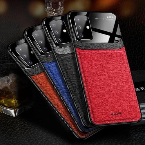 Fashion Leather Case For Samsung Galaxy S20 Plus Case Luxury Mirror Glass Organic PC Shockproof Cover For Samsung S20 Ultra Case