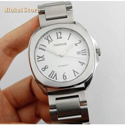 Parnis 40mm mens top mechanical watches sapphire glass white dial date Miyota automatic movement mens wrist Watch