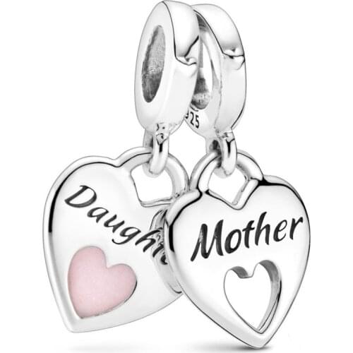 Original 925 sterling silver necklace pendant mother and daughter with heart charms beads fit Europe bracelet women jewelry DIY
