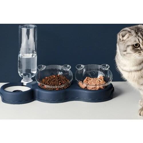 Pet Cat Dog Double Bowl Auto Feeding Drinking Fountain Portable Durable Household Pet Cat Dog Feeding Supplies