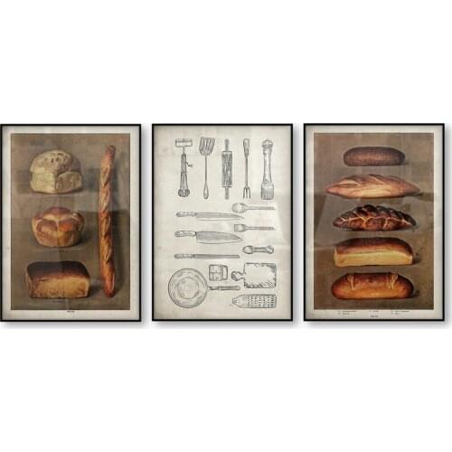 Bread Food Poster Kitchen Bakery Grocer Baked Wall Art French Antique Canvas Print Picture Unframed