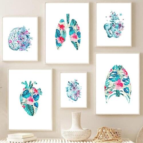 Flower Brain Heart Kidney Lung Breastbone Anatomy Wall Art Canvas Painting Posters And Prints Wall Pictures Doctor Office Decor