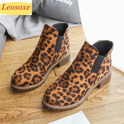 Casual Westerm Cowboy Ankle Boots Women Fashion Leopard Print Booties Comfort Mid-heel Woman Boots Chunky Boots Big Size 42
