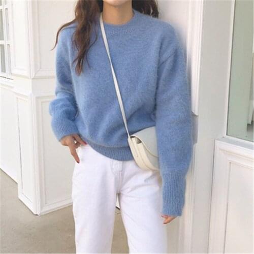 Comelsexy 2020 New Arrival Solid Loose Hairy Women Pullover O-neck Full Sleeve Female Sweaters Fashion Chic Womens Outfit Tops