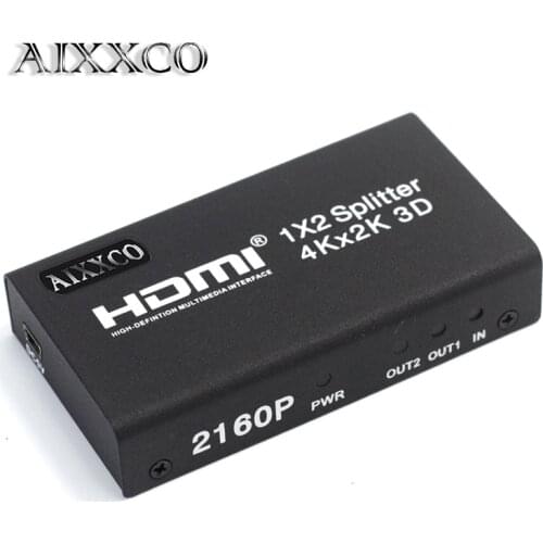 AIXXCO 4K HDMI Splitter Full HD 1080p Video HDMI Switch Switcher 1X2 Split 1 in 2 Out Amplifier Dual Display For HDTV DVD