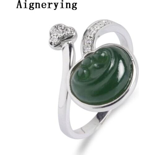 Adjustable Finger Vintage Certificate Rings Supply Natural Green Jade 925 Silver Ruyi For Women Cute Free Size Ring Gift Box